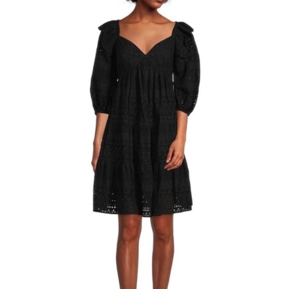 Gibson Latimer Black Eyelet Tiered Dress 